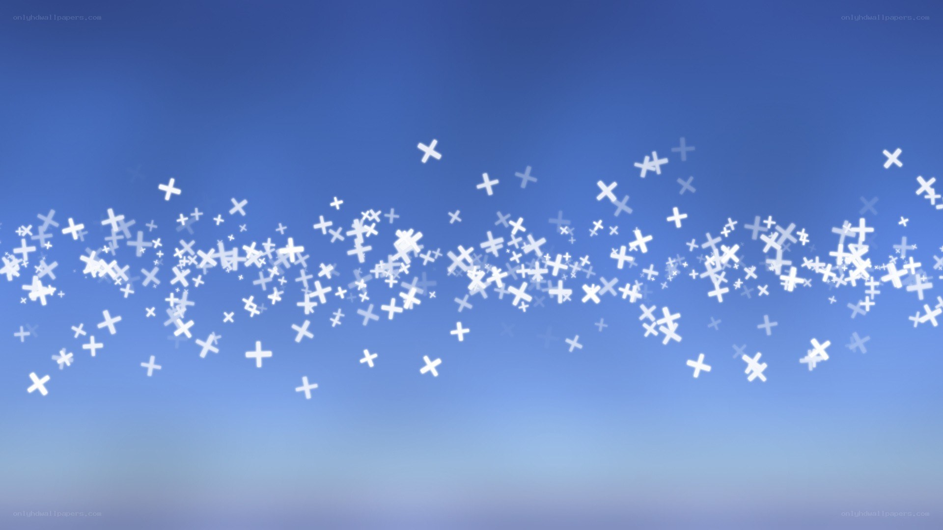 white crosses floating in blue sky