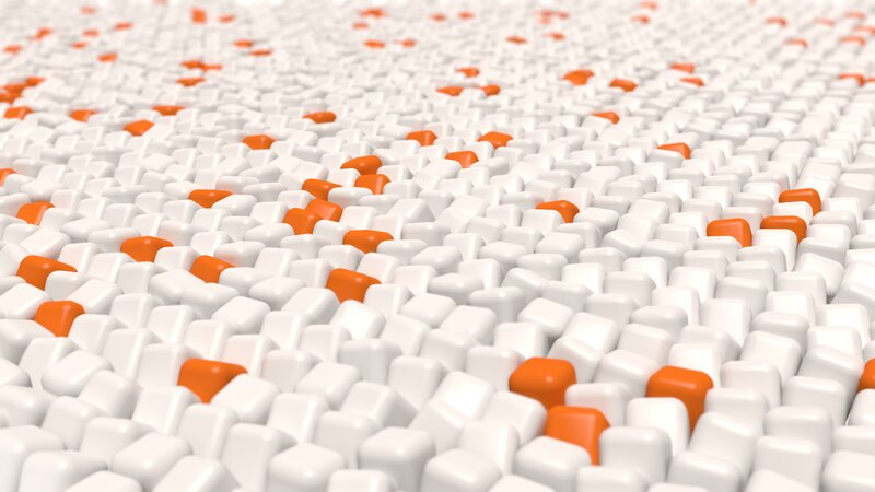 White Cubes with Orange Blocks
