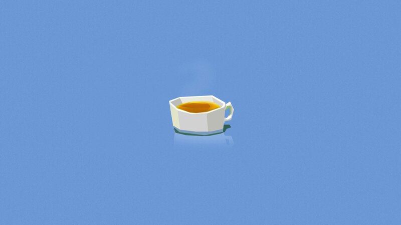 white cup of tea on blue