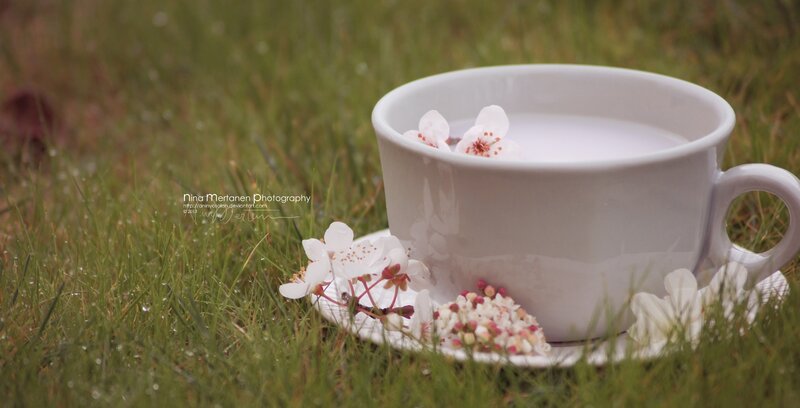 White Cup with Flowers — Green