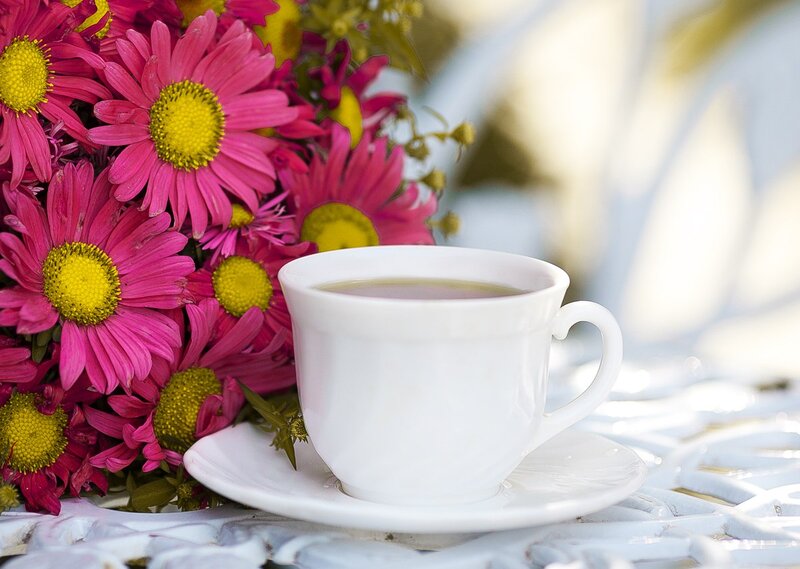 White Cup with Pink Flowers