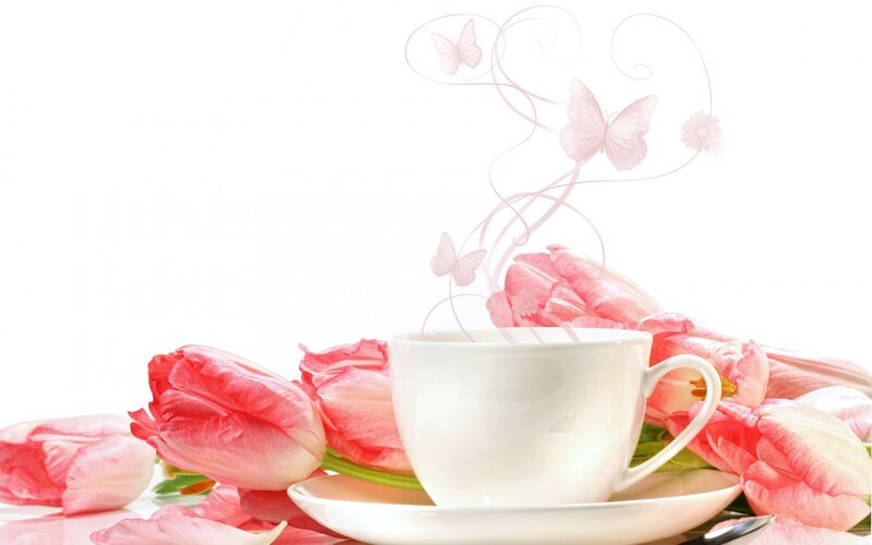 White Cup with Tulips — Pink, Serene