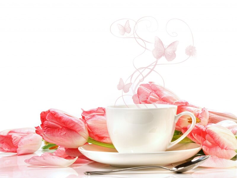 White Cup with Tulips — Pink