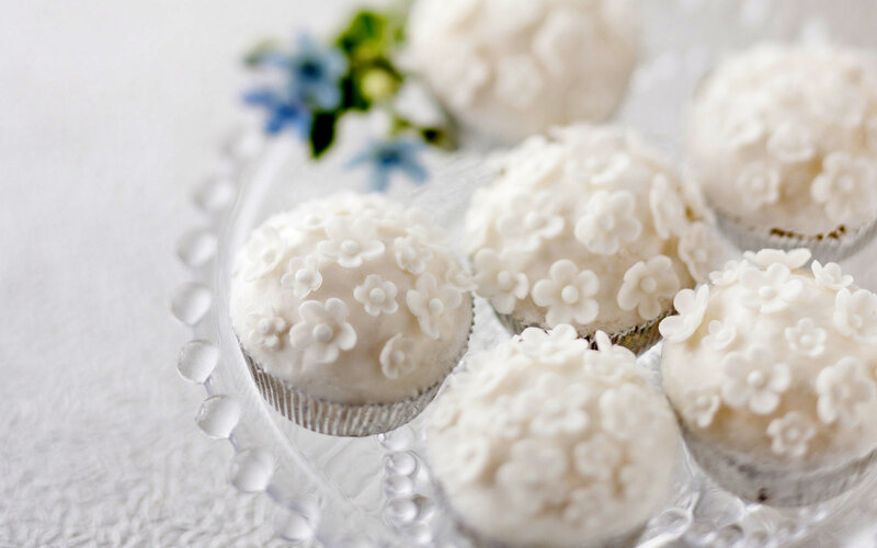 White Cupcakes with Flowers