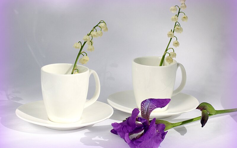 White Cups with Flowers