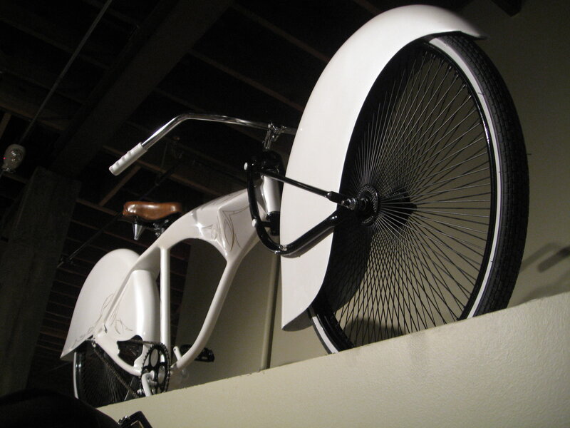 white custom bicycle on display