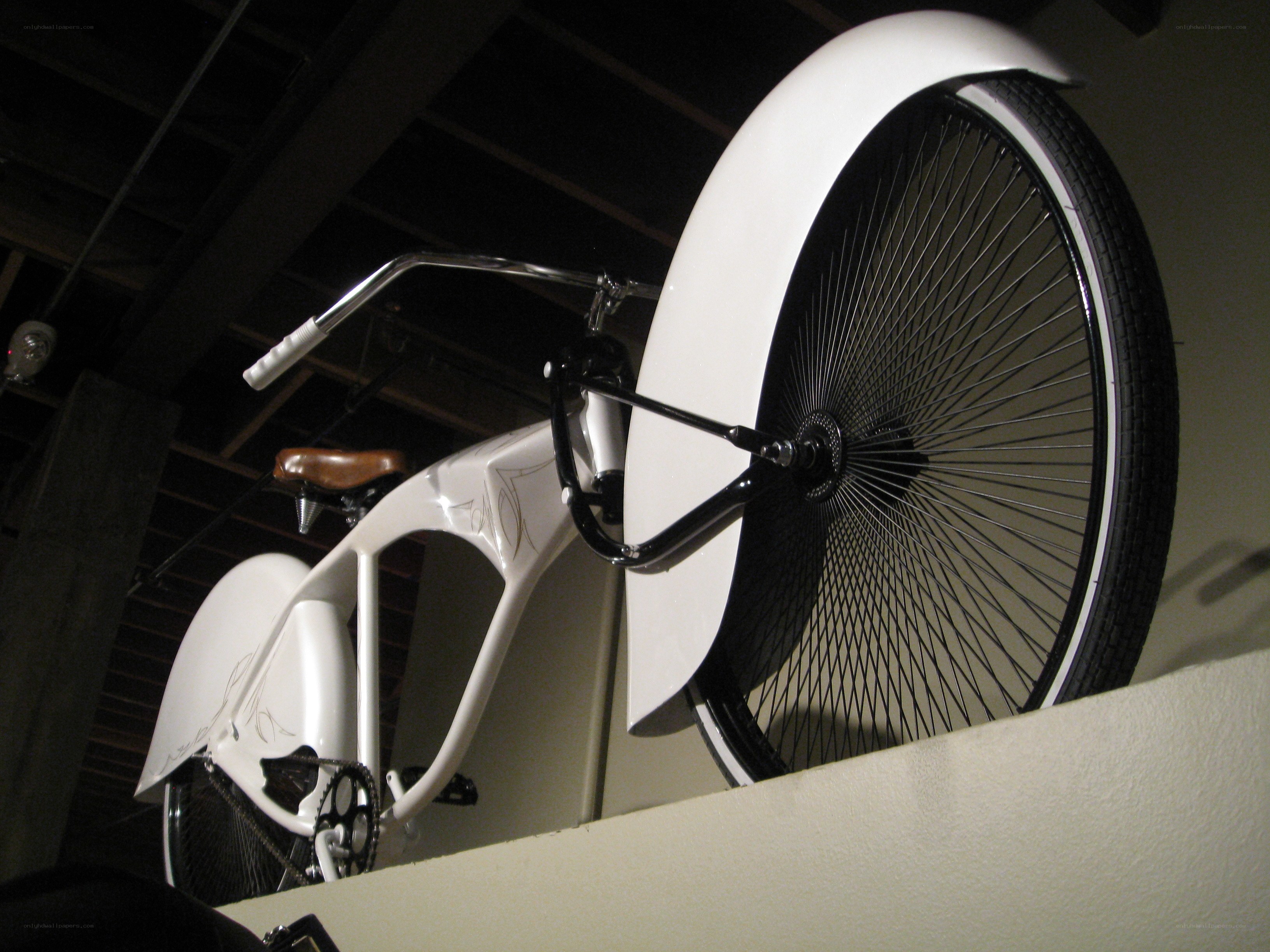 white custom bicycle on display