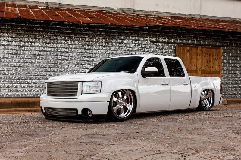 White Custom Pickup Truck — Calm, Afternoon, Photograph, Building