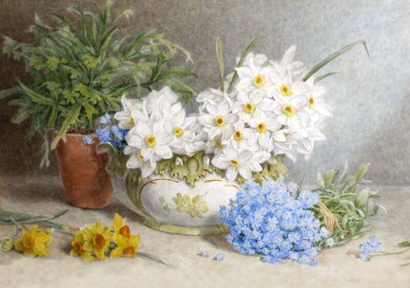 White Daffodils in Vase — Serene, Spring