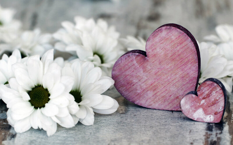 White Daisies and Wooden Hearts