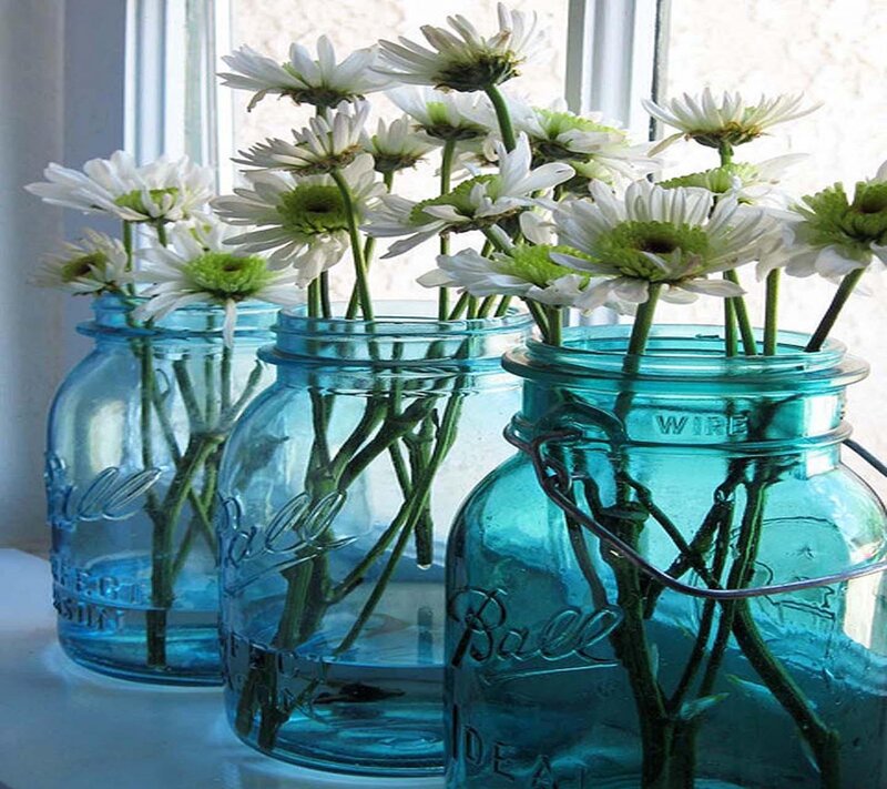 White Daisies in Jars