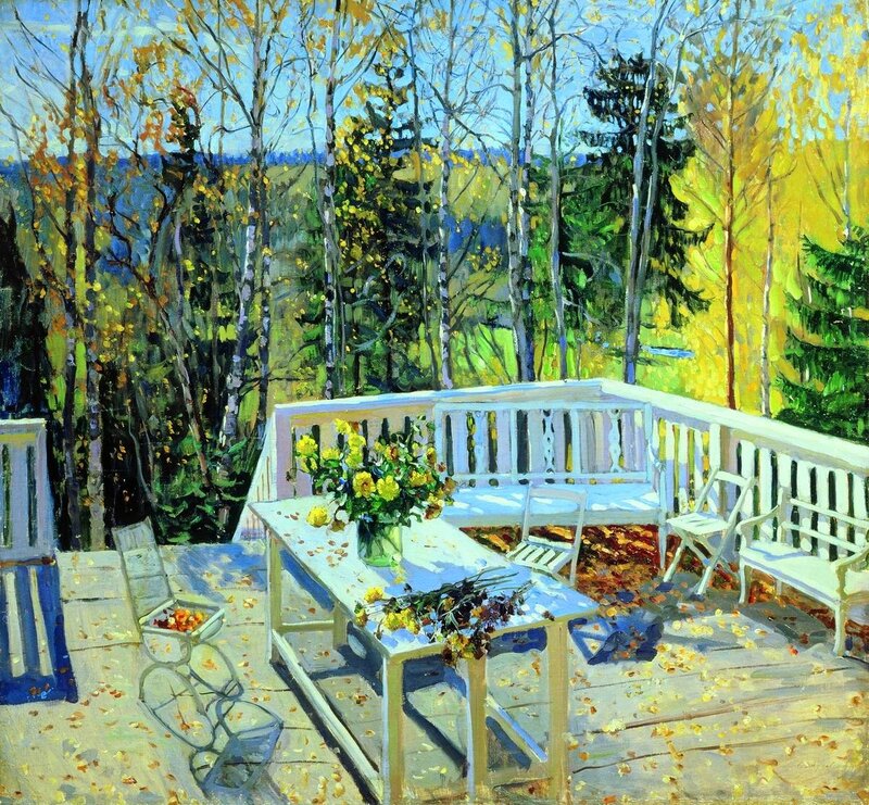 White Deck with Flowers