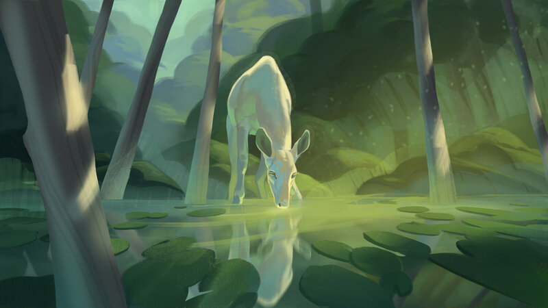 White Deer Drinking Water