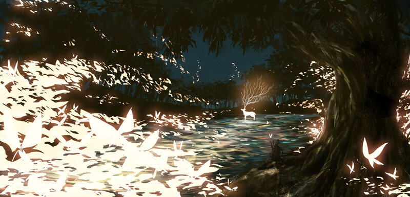 White Deer in Forest — Dark Blue