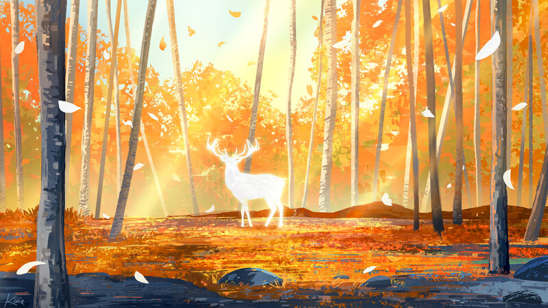 White Deer in Forest — Orange