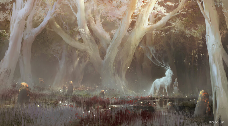 White Deer in Forest — Serene