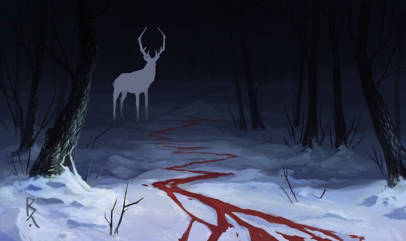 White Deer in Snow — Dark