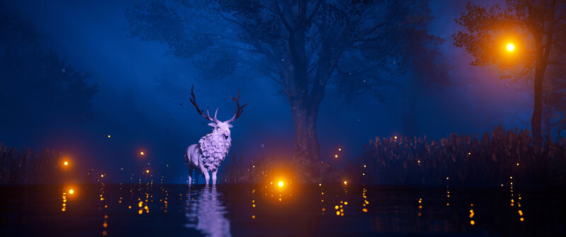 White Deer in Water