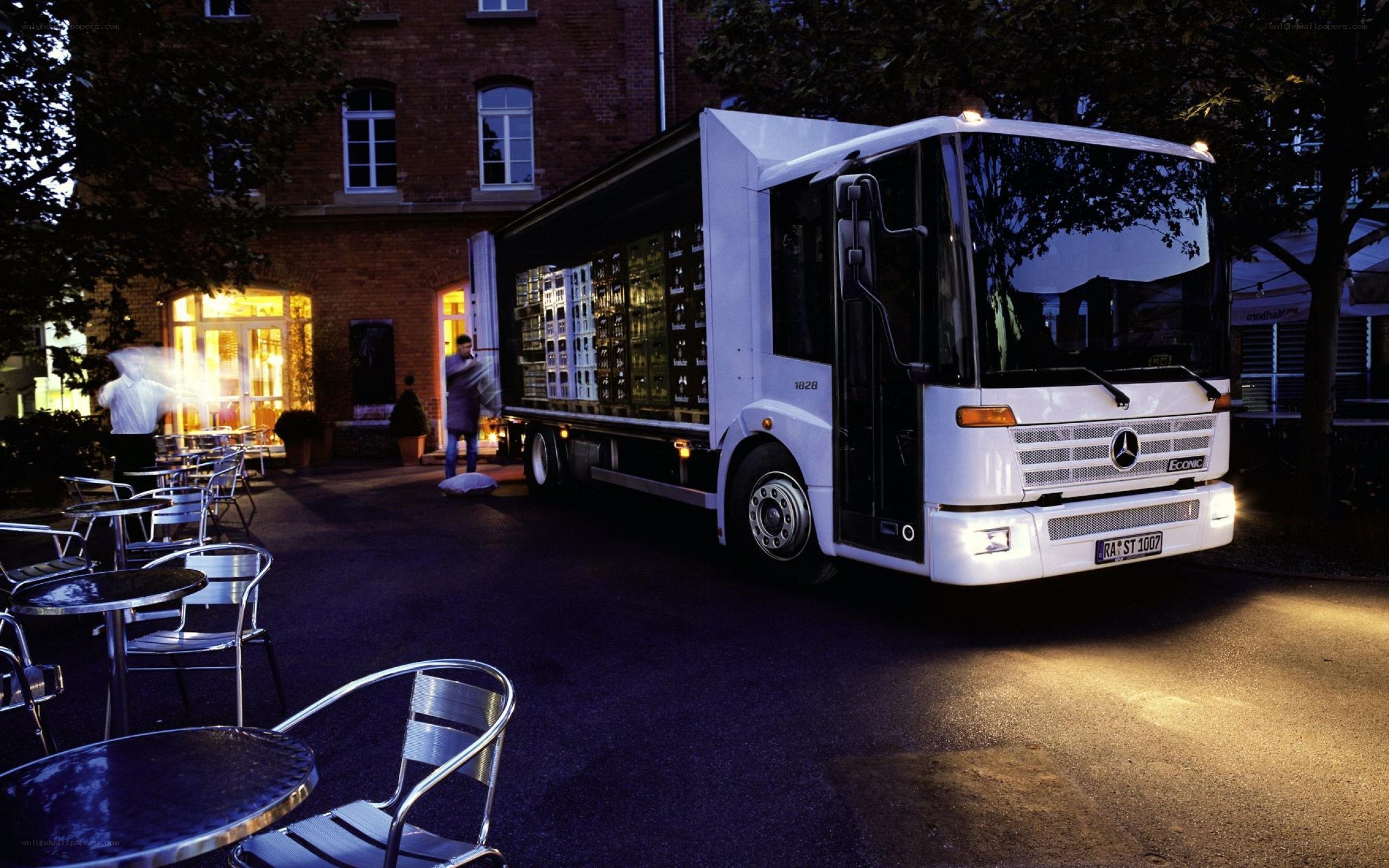 White delivery truck at night