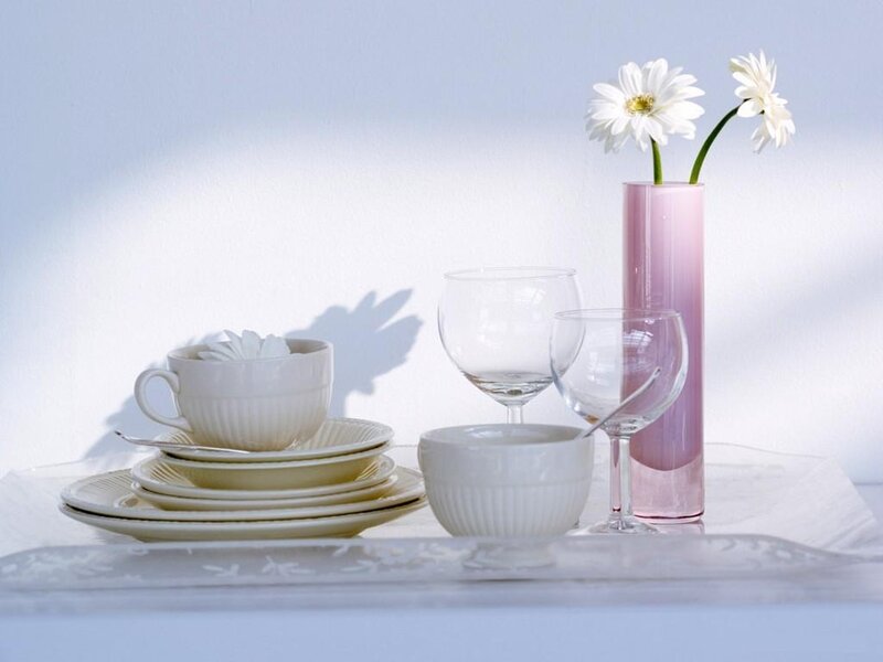 White Dishware and Flowers