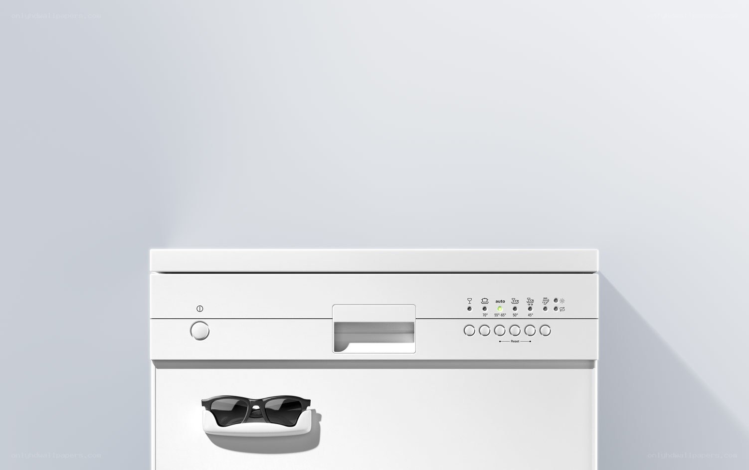 White dishwasher with sunglasses