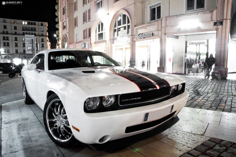 White Dodge Challenger — Dramatic, Night, Photograph