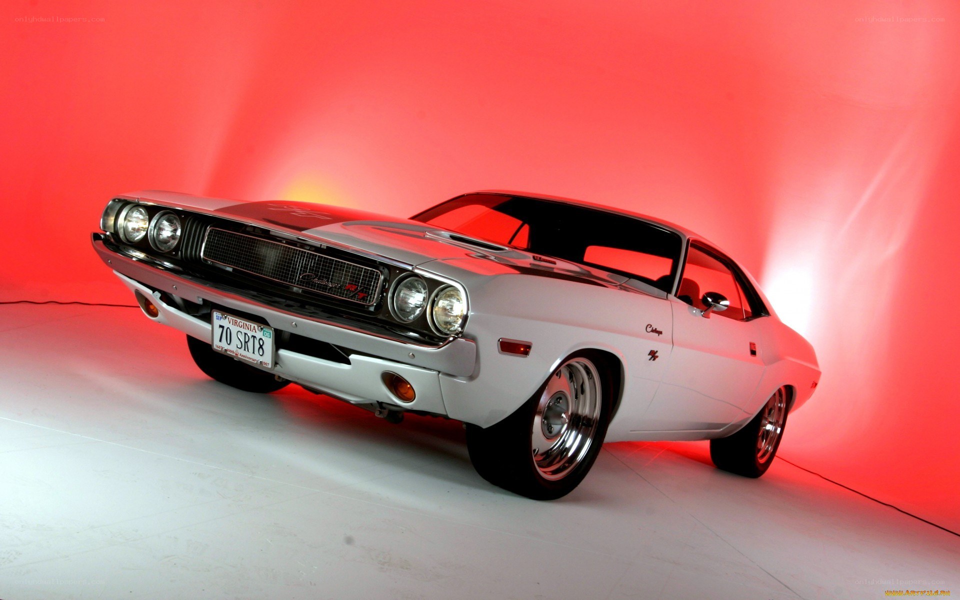 white dodge challenger muscle car
