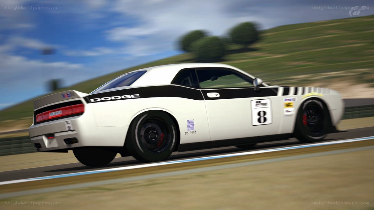 white dodge challenger on track