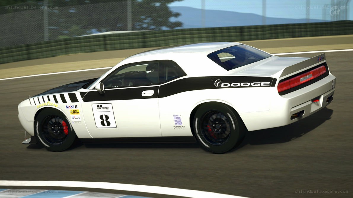 white dodge challenger on track