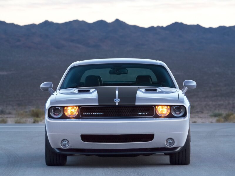 White Dodge Challenger SRT in desert