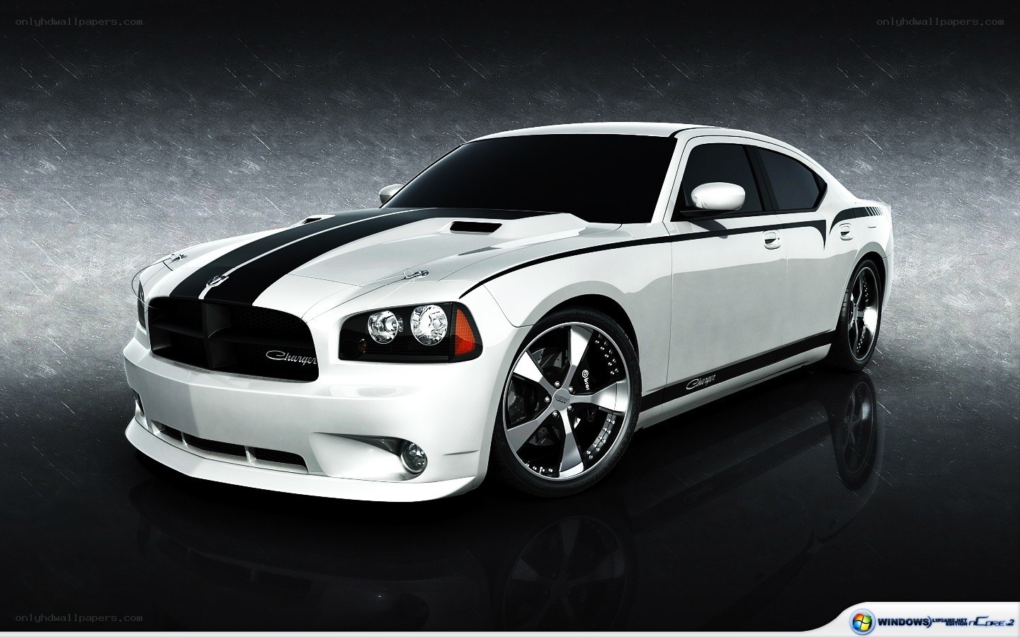 white dodge charger muscle car