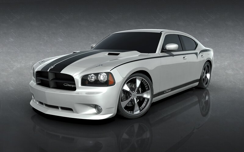 white dodge charger with black stripes