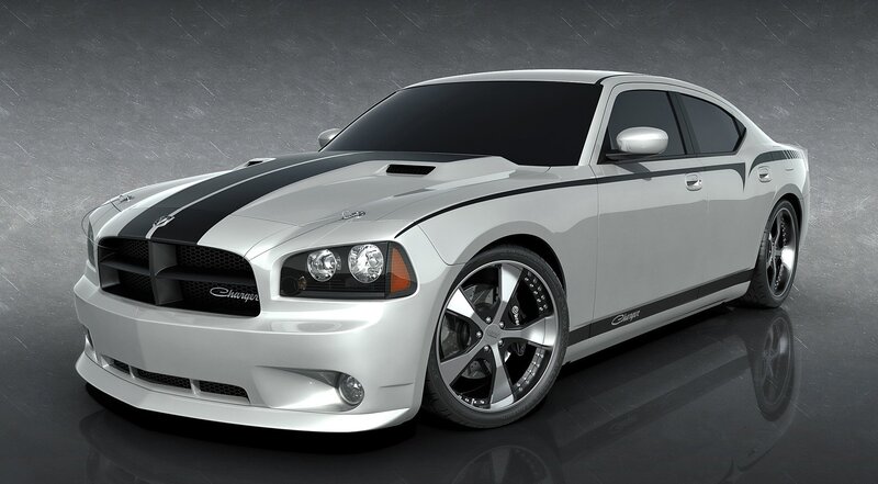 white dodge charger with black stripes