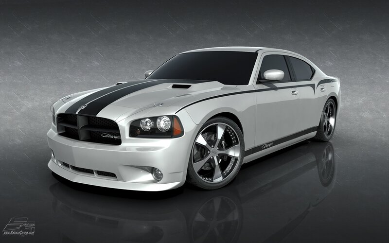 white dodge charger with black stripes