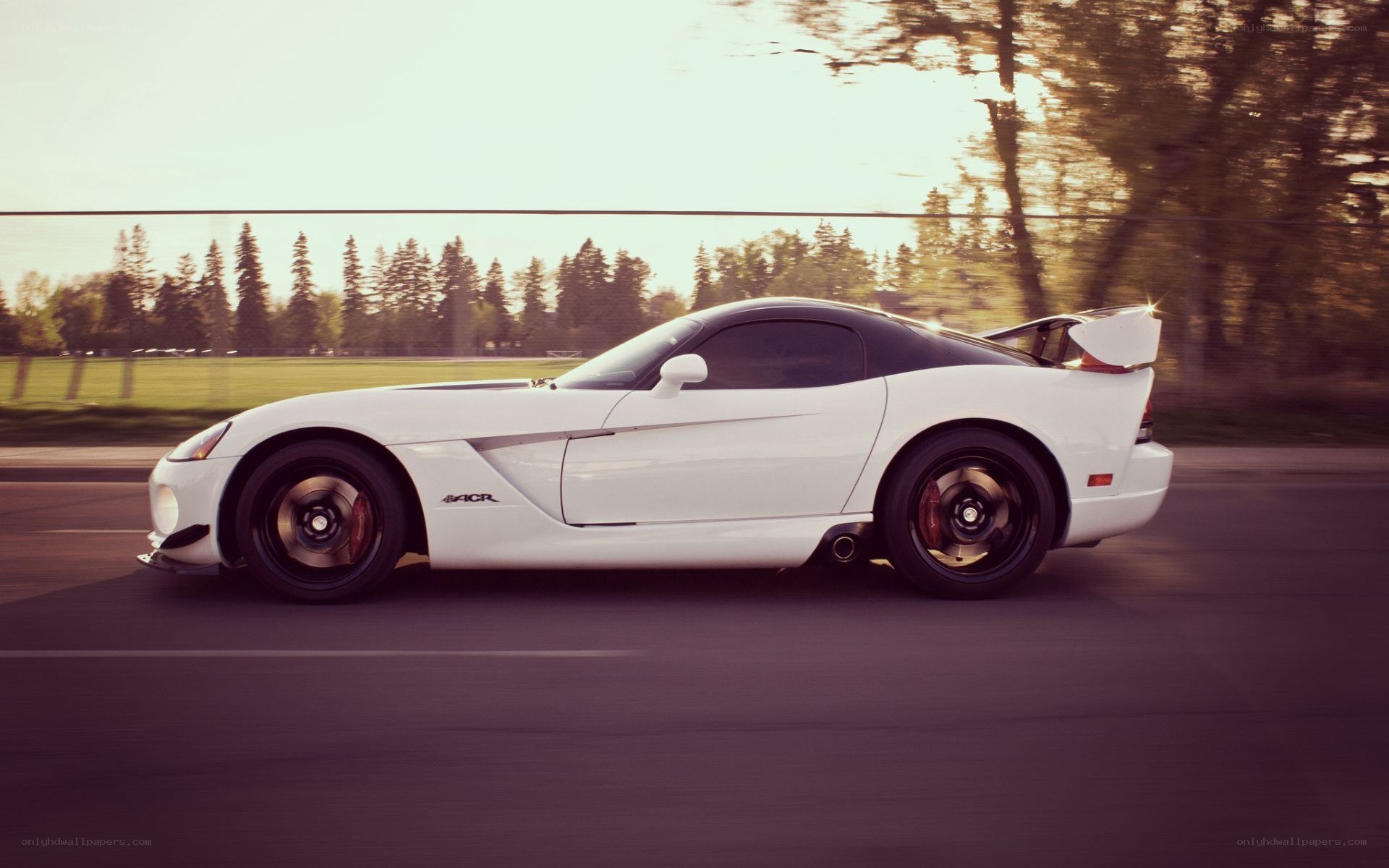 white dodge viper in motion