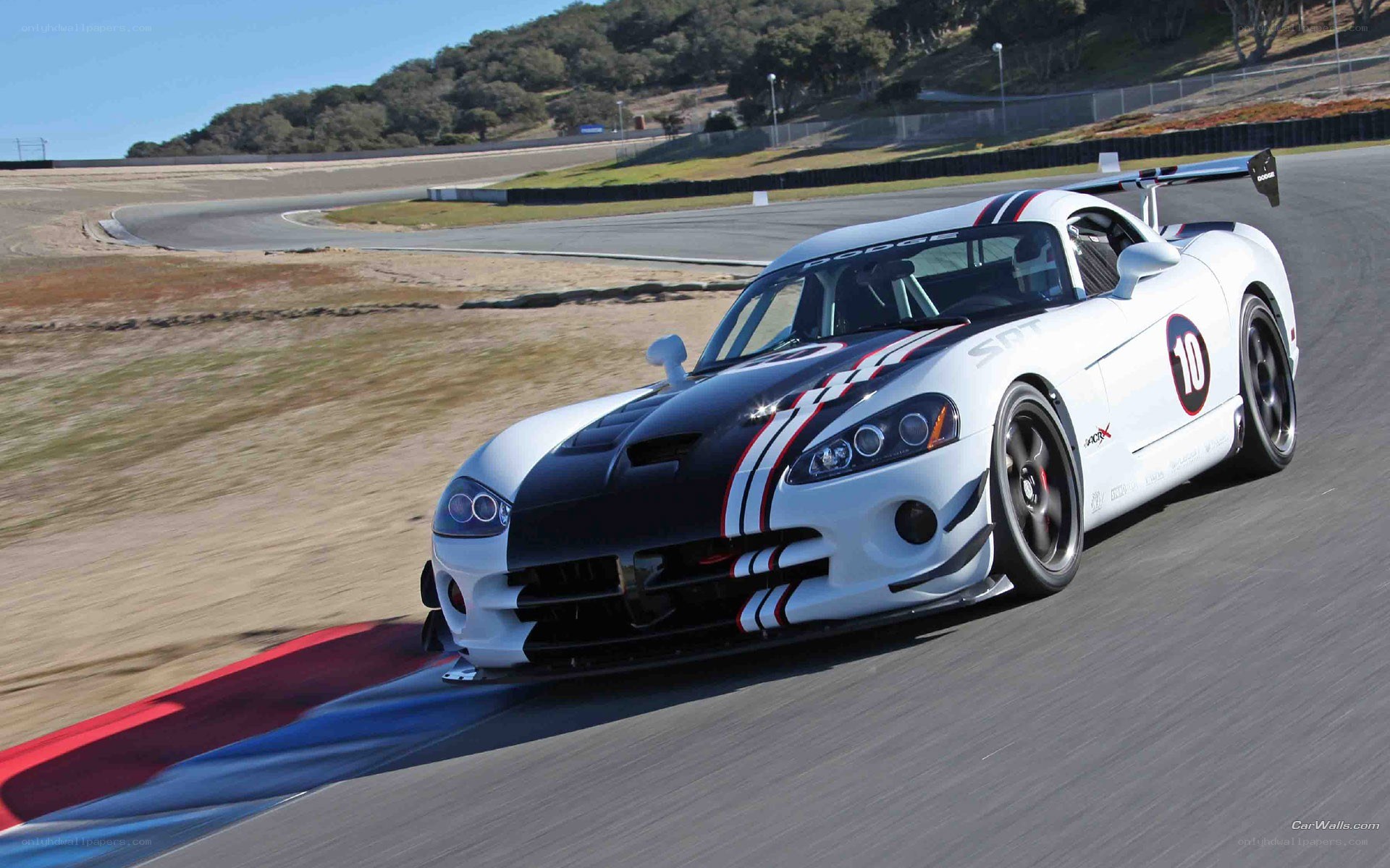 white dodge viper on racetrack