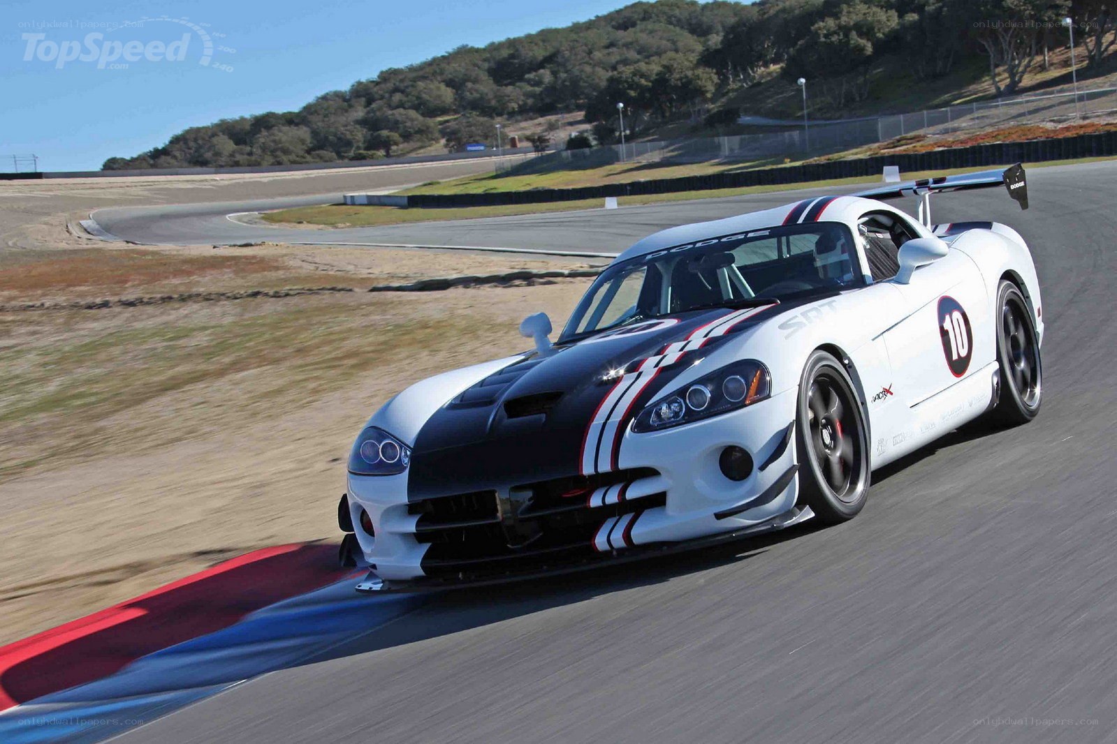 white dodge viper on racetrack