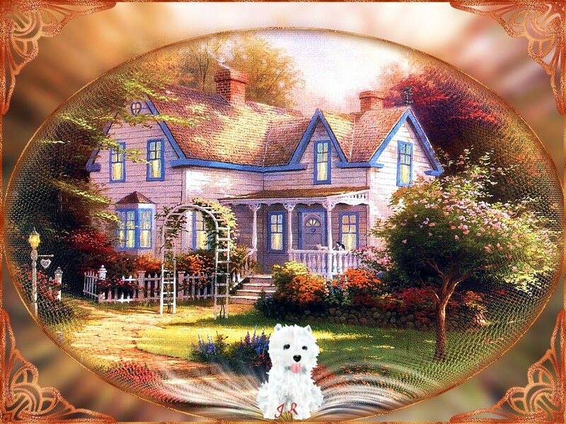 White Dog in Garden — Green, Serene