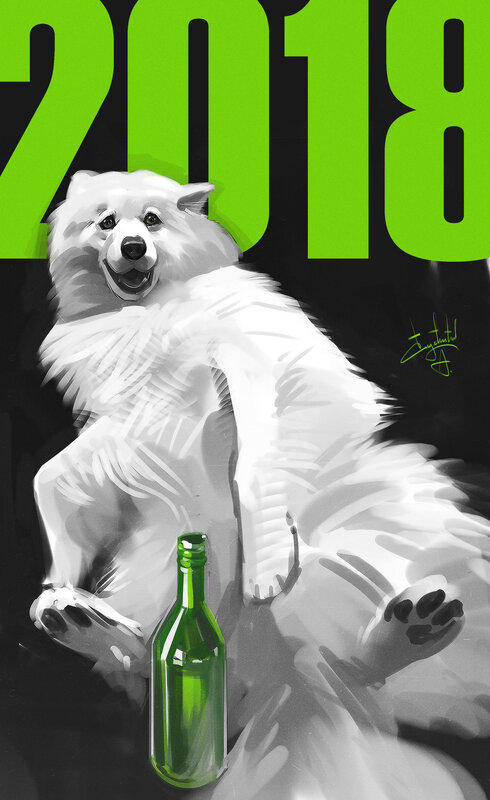 White Dog with Bottle