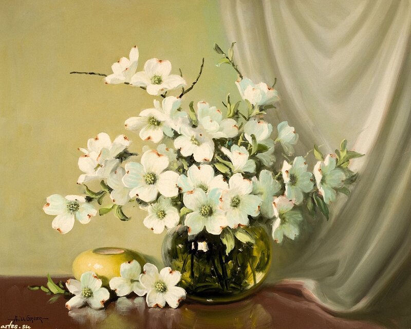 White Dogwood Flowers — Green, Serene