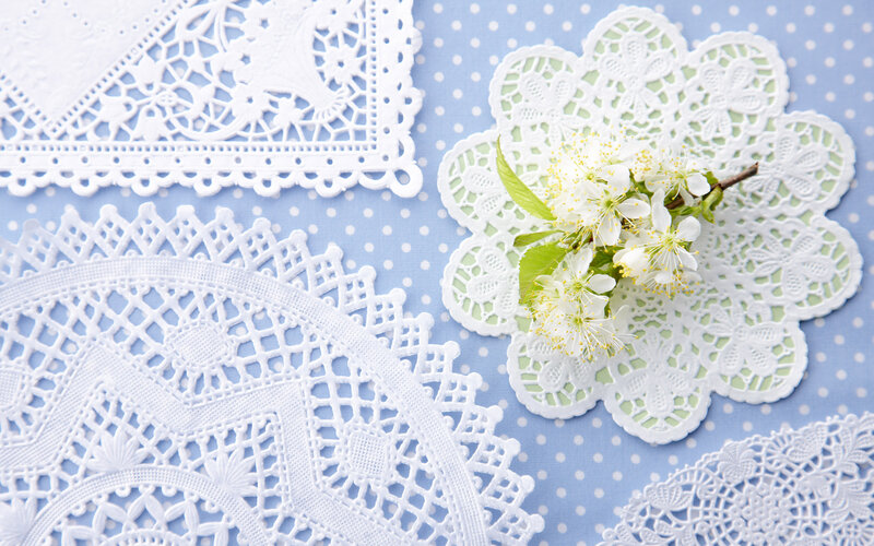 White Doilies with Flowers