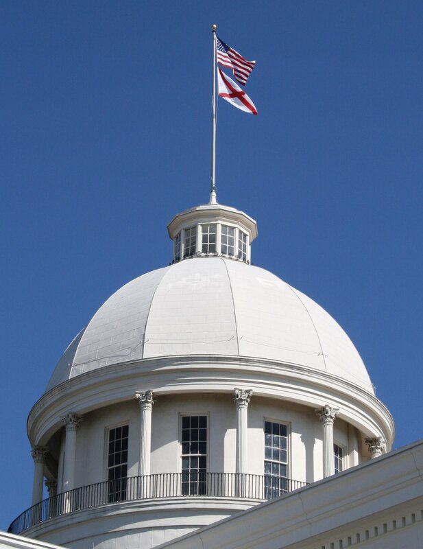 White dome with flags