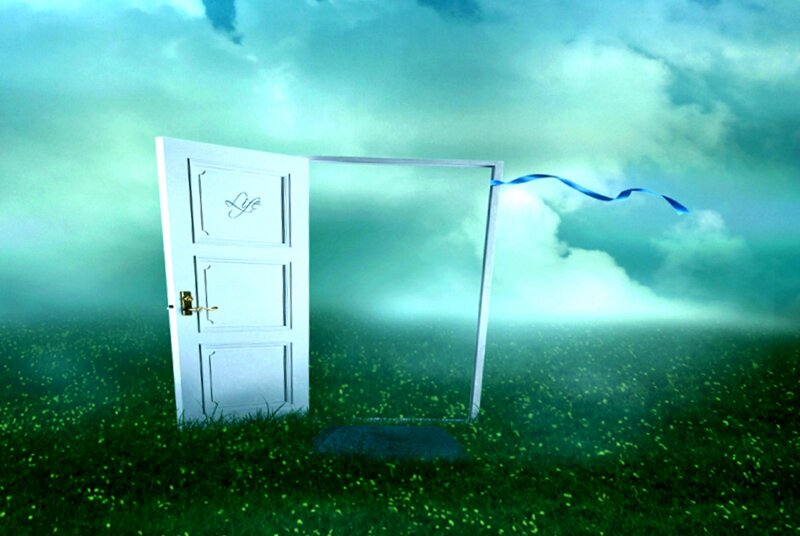 White Door in Field — Green