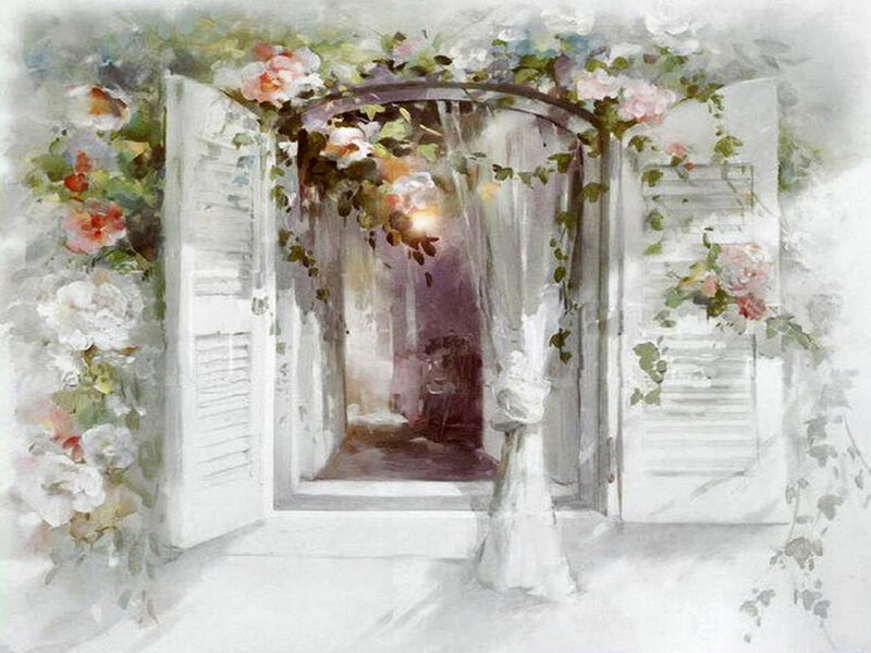 White Door with Flowers