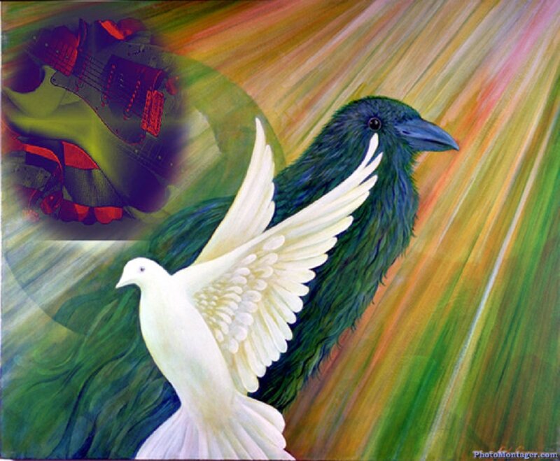 White Dove and Black Bird — Green