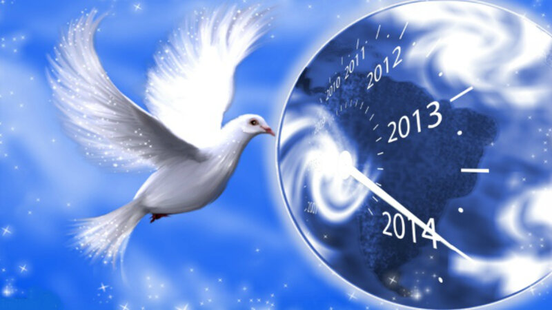 White Dove Flying — Blue, Serene, Digital Art, Clock