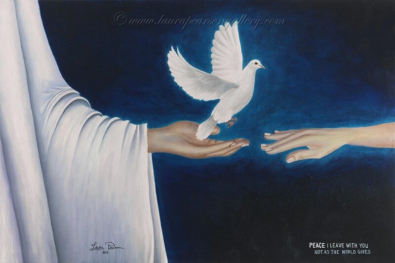 White Dove Flying — Blue, Serene, Night, Painting