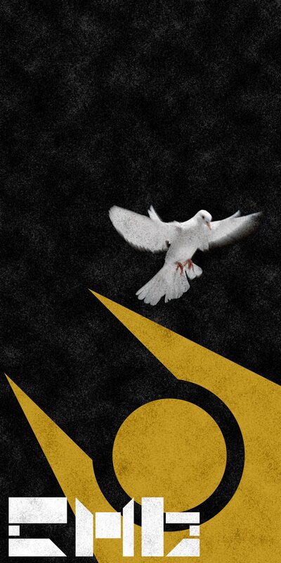 white dove flying over golden symbol