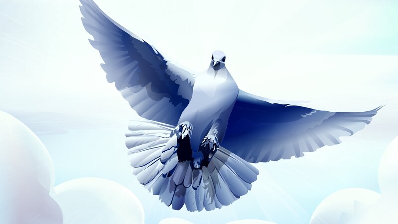 White Dove in Flight — Serene, Digital Art, Wings, Clouds
