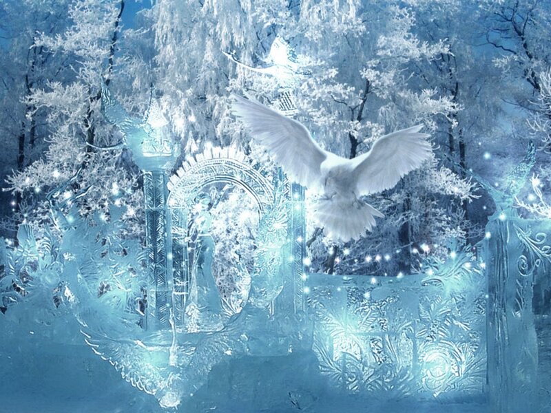 White Dove in Ice Forest
